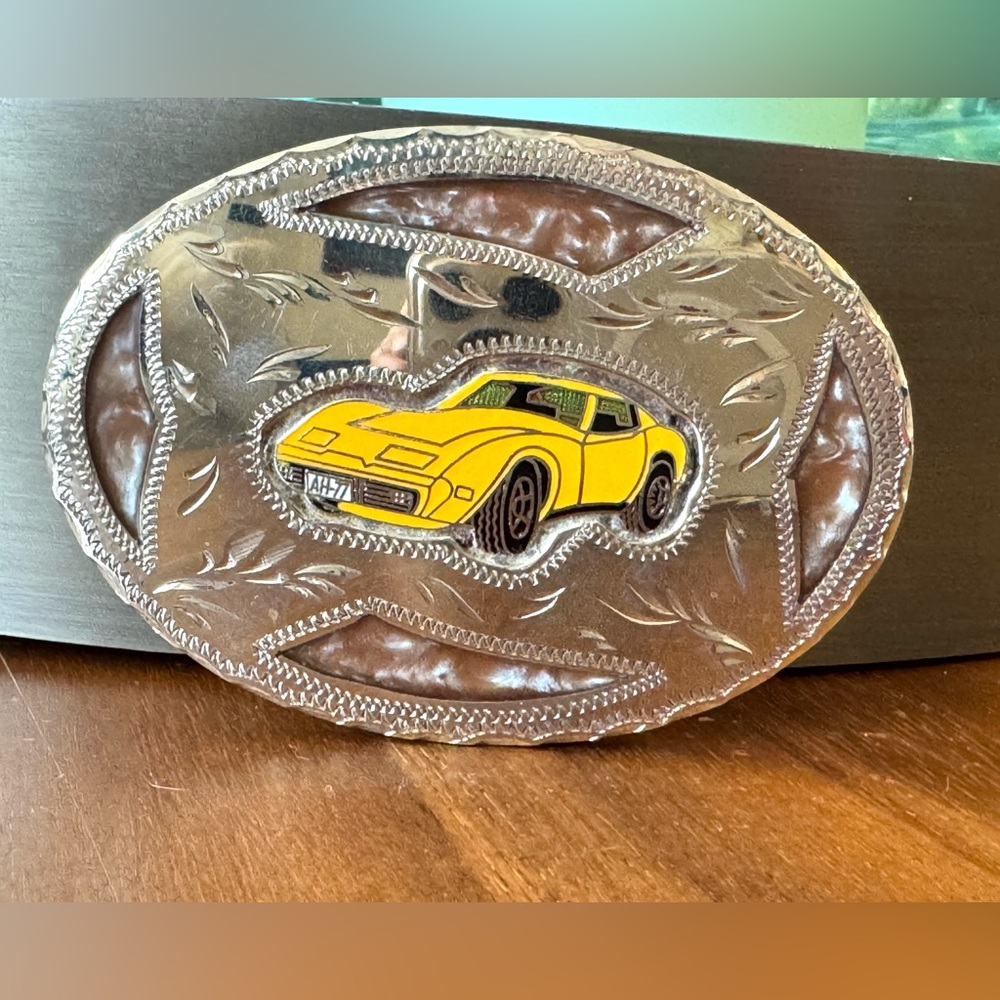 Vintage Yellow Corvette Belt Buckle